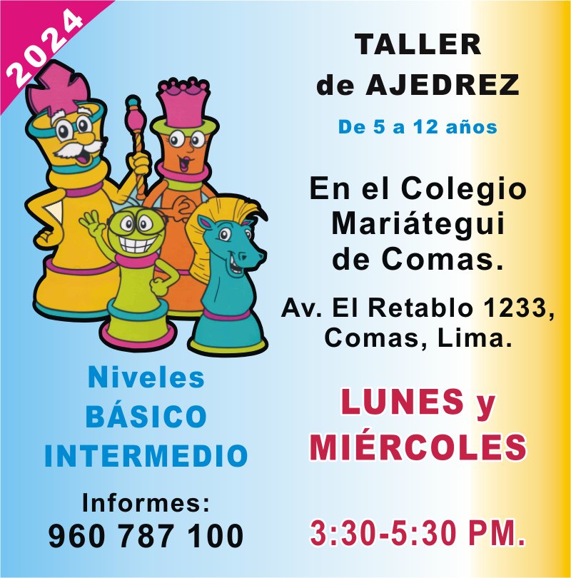 Taller de ajedrez educativo en Av. El Retablo 1227, distrito de Comas, Lima Norte.